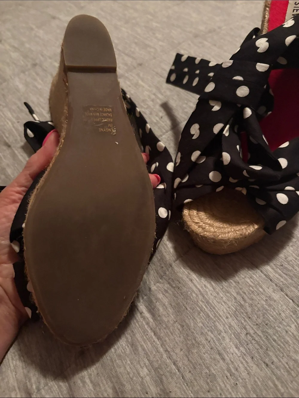 Steve Madden Black and White Polka Dot Espadrille Wedge Sandals
